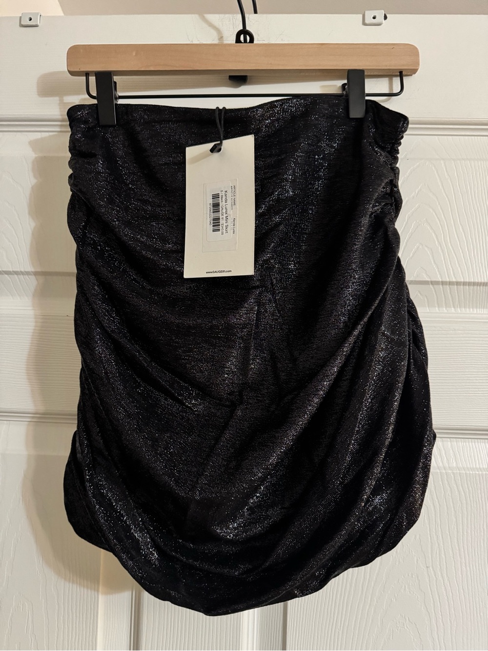 GAUGE81 Kanda Lurex Ruched Mini Skirt Black Metallic NWT $340 S